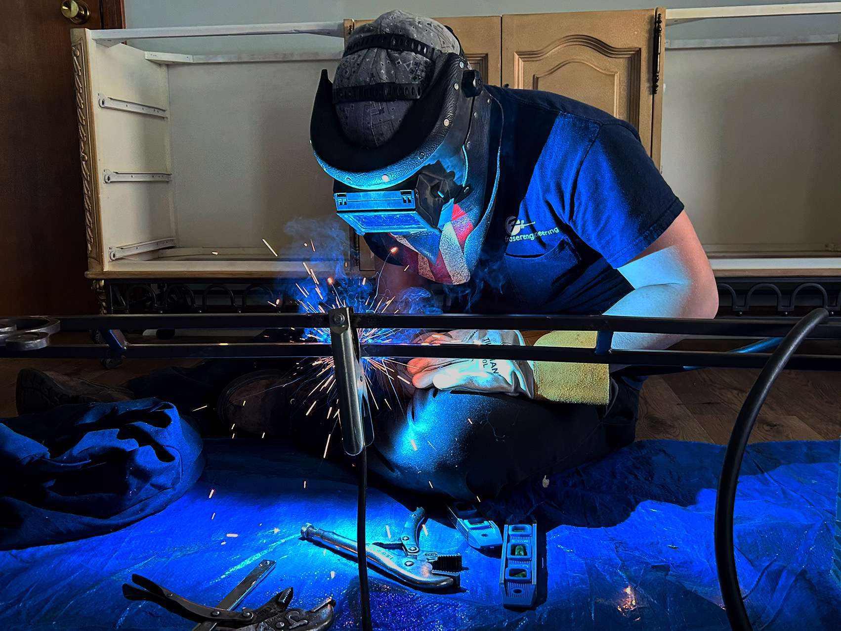 Castro Welding completing a custom railing project on site